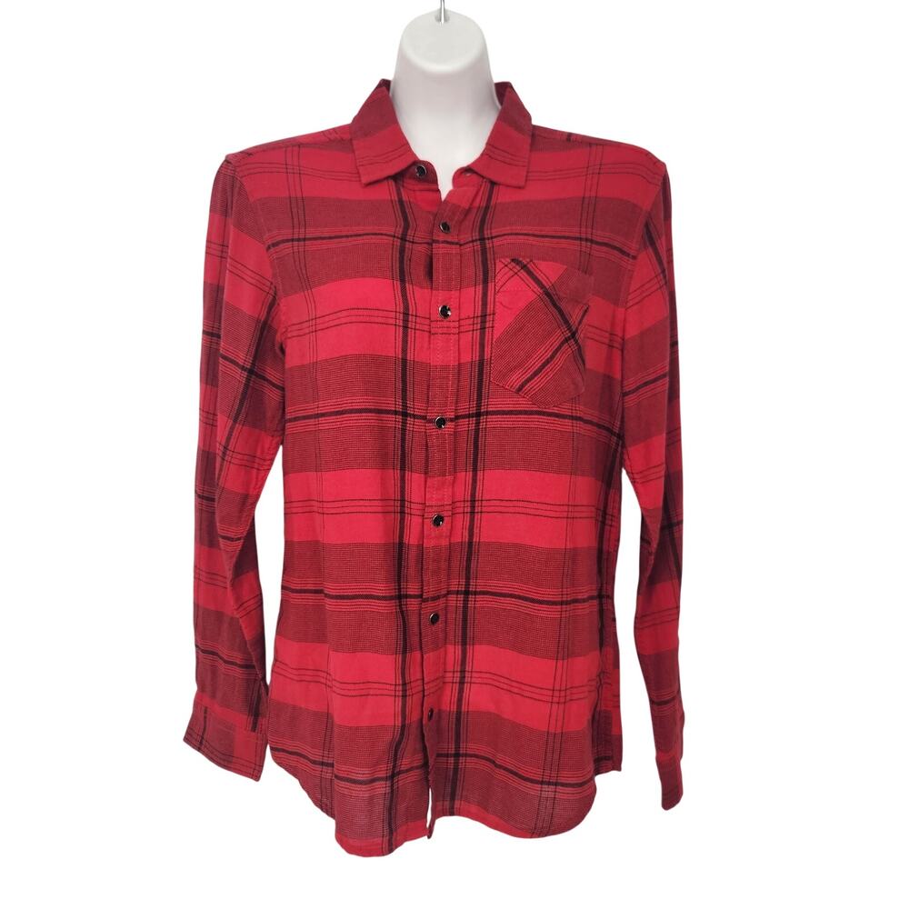 NWT INC International Concepts Red Black Plaid Flannel Long Sleeve Shirt Women S